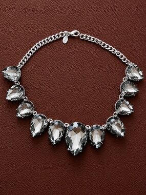 Express Silver-Tone Smoky Crystal Statement Bib Necklace